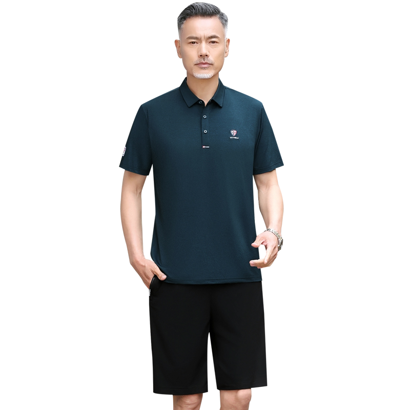 爸爸夏装新款男冰丝短袖短裤套装