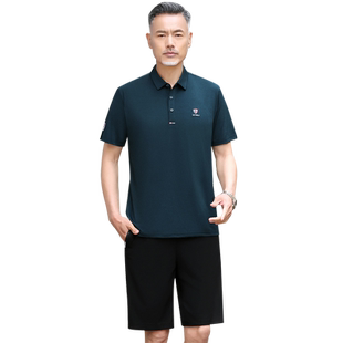 中老年运动套装男士夏季冰丝短袖短裤休闲宽松透气父亲节爸爸夏装