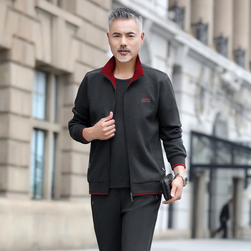 中老年运动套装男春秋休闲中年男装运动服春季衣服三件套爸爸春装