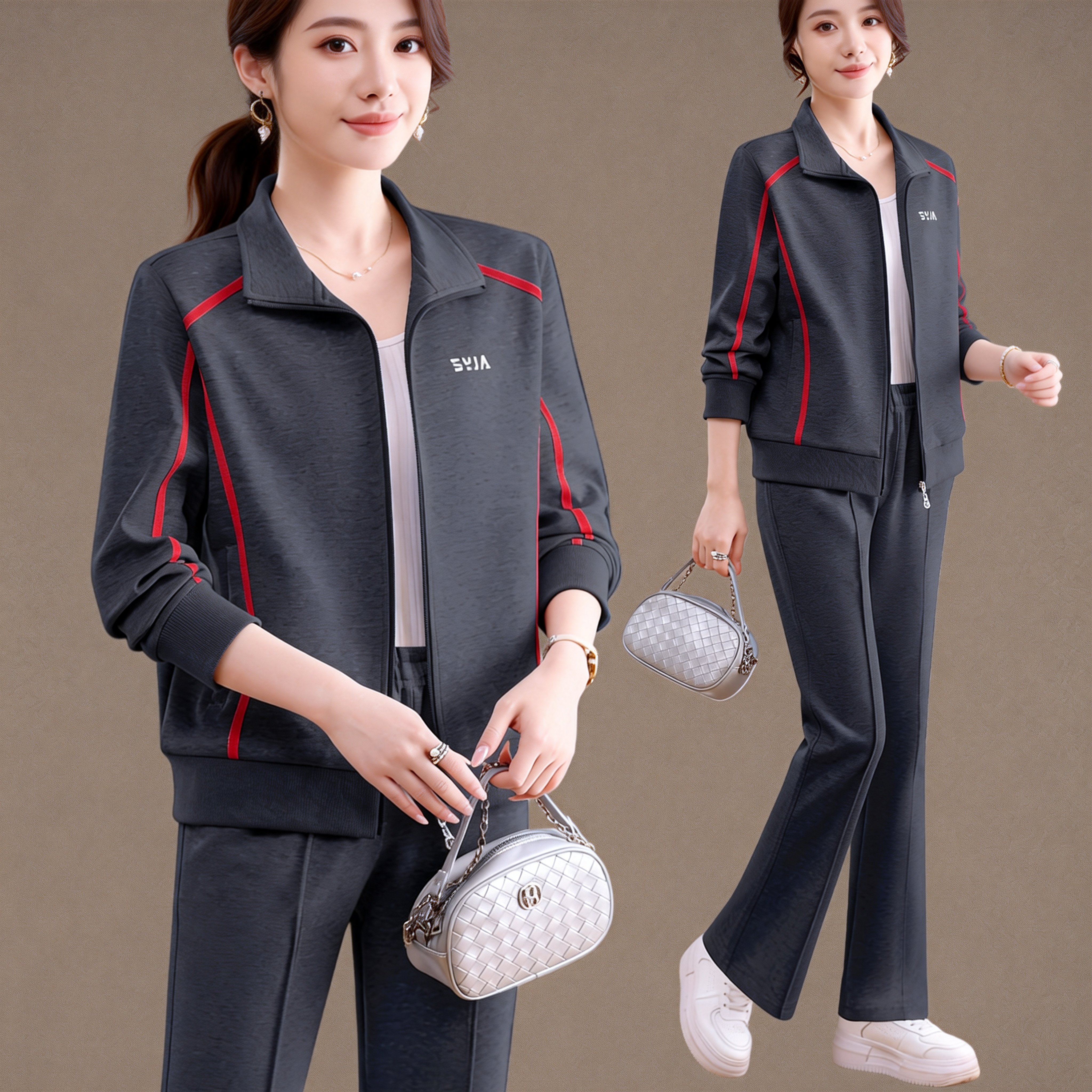 50岁妈妈春装外套洋气减龄2026新款中老年女人春秋时尚运动服套装