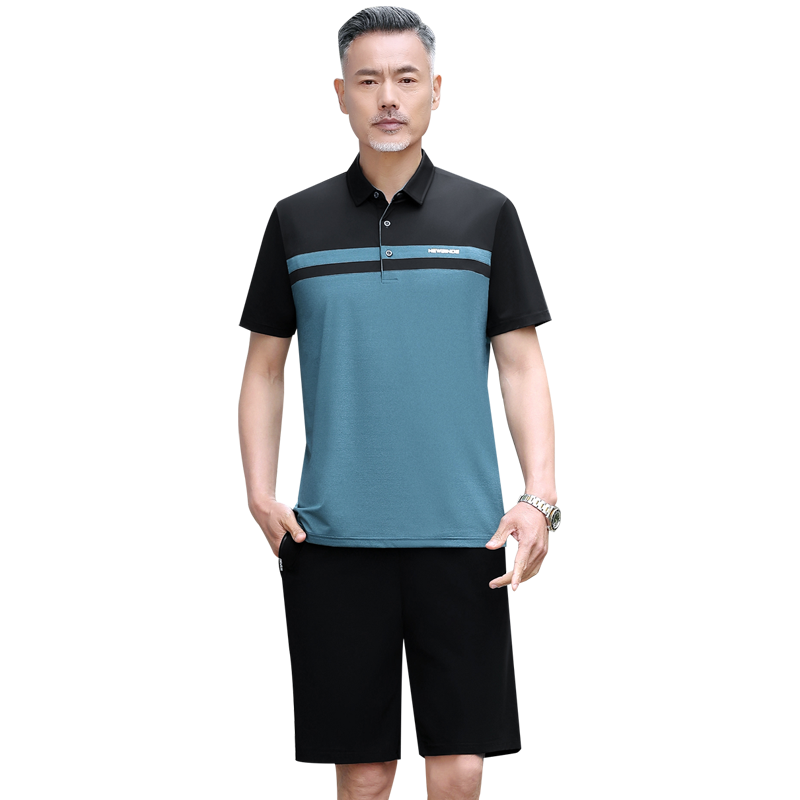 爸爸夏装新款男冰丝短袖短裤套装