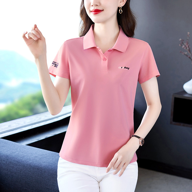 polo领体恤上衣夏季新款妈妈装修身百搭减龄短款休闲女士短袖T恤