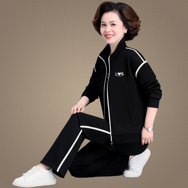 妈妈秋装新款运动服套装大码外套40岁50中老年女春秋季休闲两件套