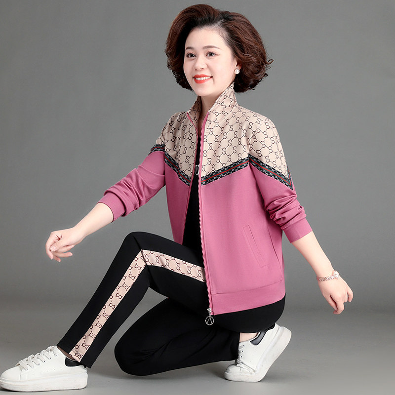 中老年运动服套装女春秋2023新款中年人洋气休闲卫衣妈妈春装外套