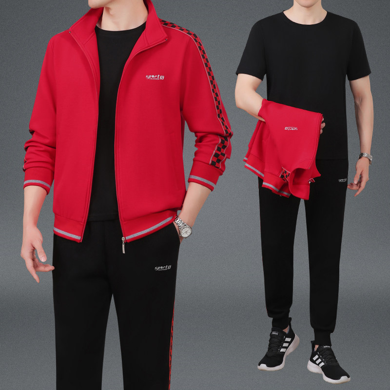 中老年男士休闲卫衣春秋新款爸爸装春装外套大码运动服套装三件套