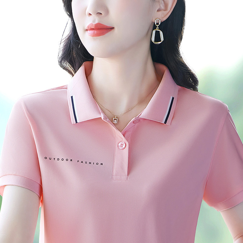 翻领短袖t恤女夏季气质妈妈冰丝休闲上衣凉感体恤中年速干polo衫