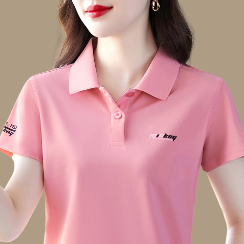 新款时尚冰丝短袖t恤女夏polo衫