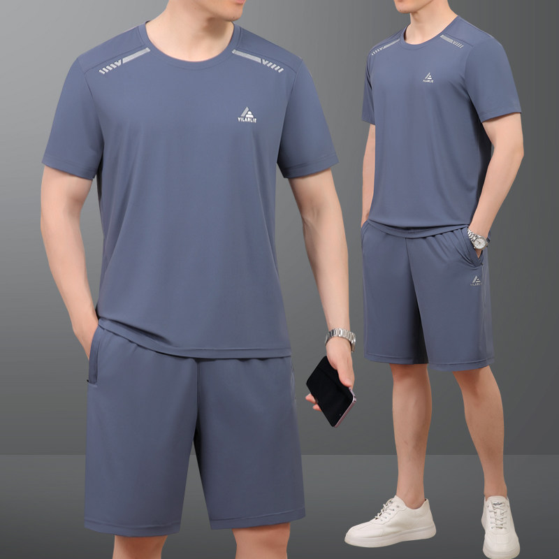中老年男士球服运动套装夏季冰丝短袖短裤圆领爸爸夏装跑步健身服