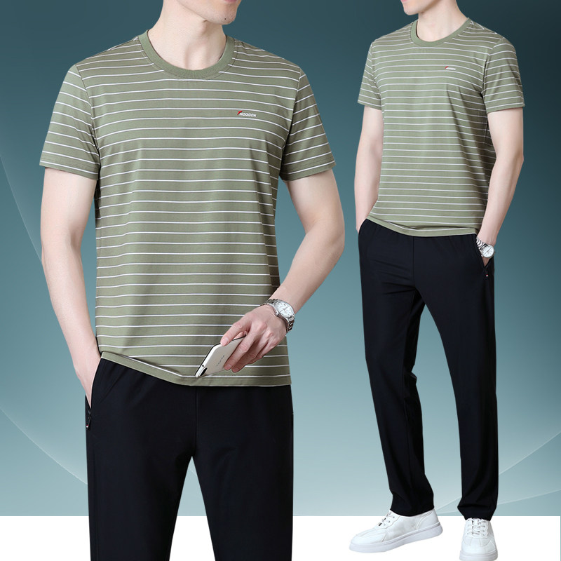 男夏季时尚速干短袖父亲节中老年运动套装衣服50岁60中年爸爸夏装