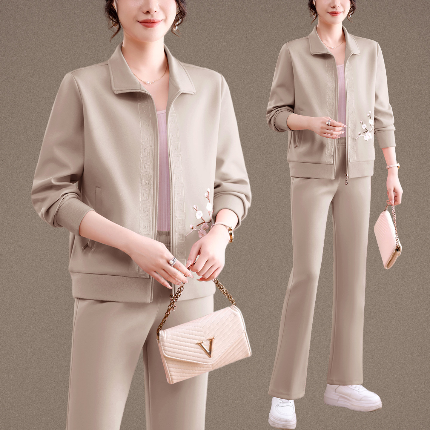 品牌运动套装女春秋2026年新款减龄遮肉妈妈卫衣外套春装两件套