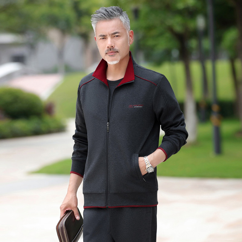 中老年运动套装男春秋休闲中年男装运动服春季衣服三件套爸爸春装