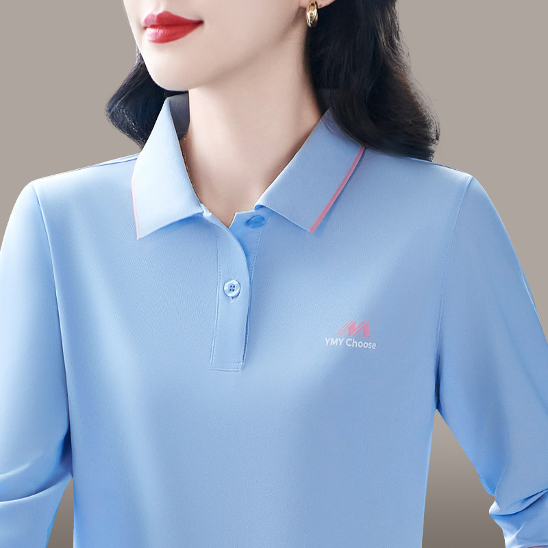 冰丝长袖t恤女夏2026新款时尚大码洋气百搭妈妈polo衫翻领上衣潮