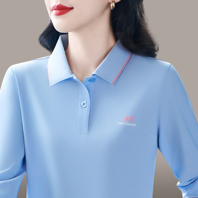 冰丝长袖t恤女夏2026新款时尚大码洋气百搭妈妈polo衫翻领上衣潮