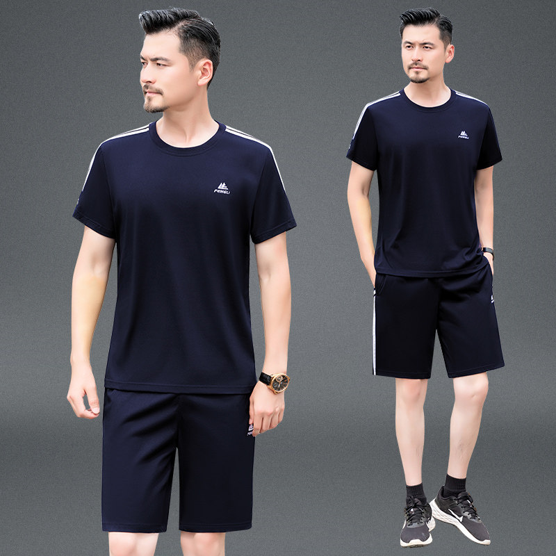 爸爸夏装短袖短裤t恤夏季中老年休闲运动套装薄款男士父亲节衣服
