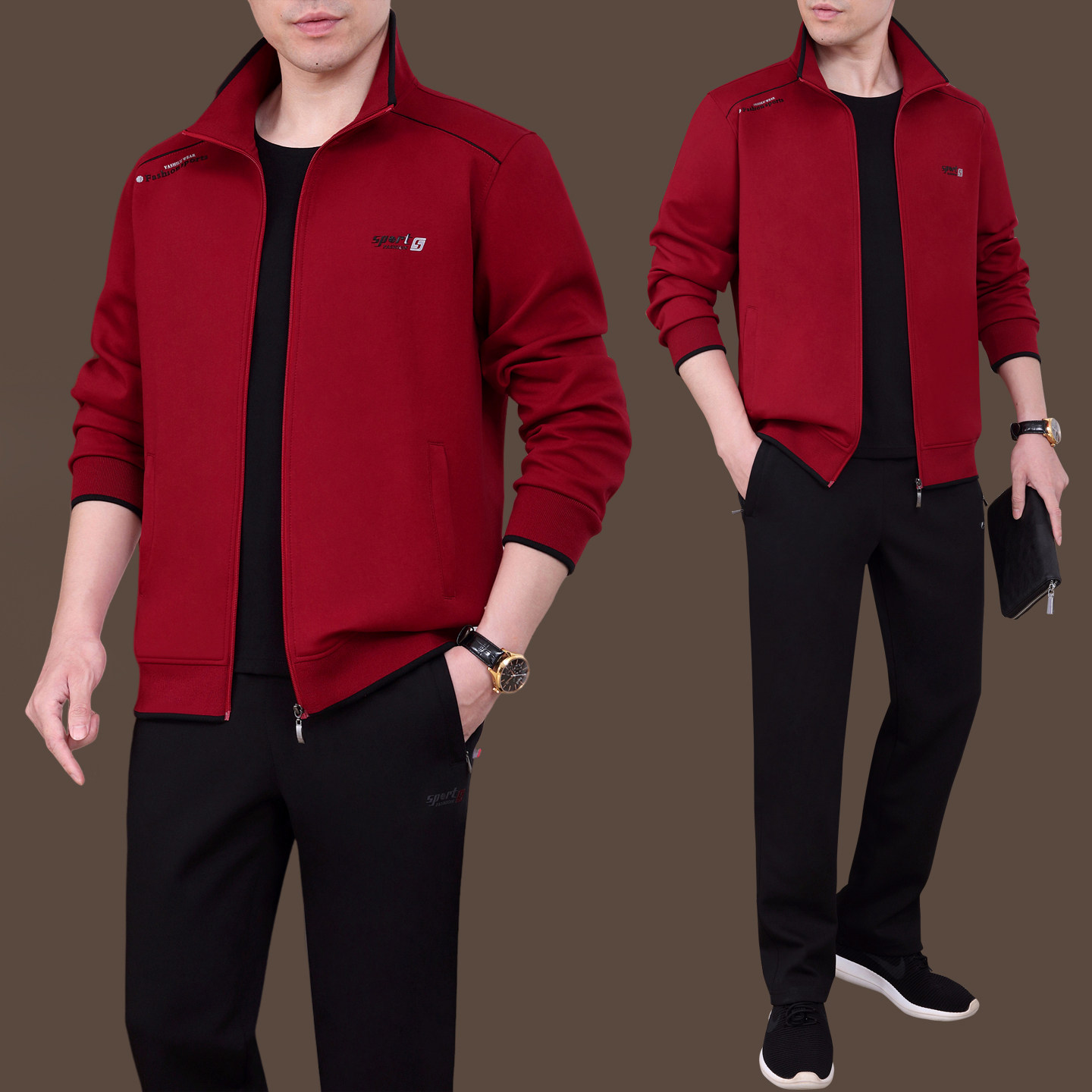 运动套装男春季中老年人爸爸春秋衣服跑步运动服男士爷爷休闲秋装
