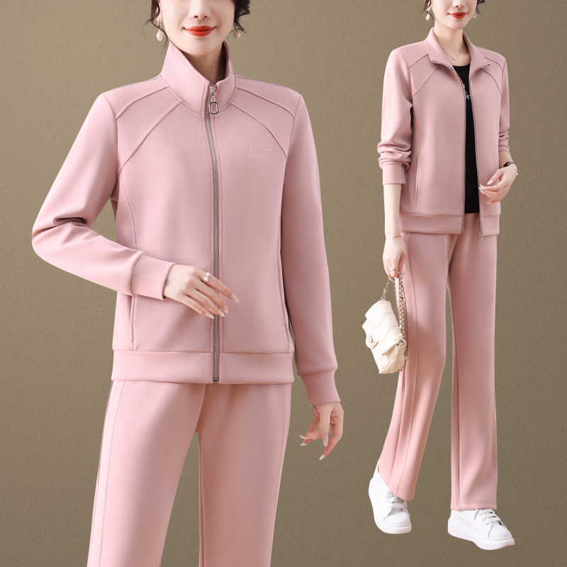 休闲运动套装女2025年春装新款时尚立领拉链外套窄版直筒裤三件套