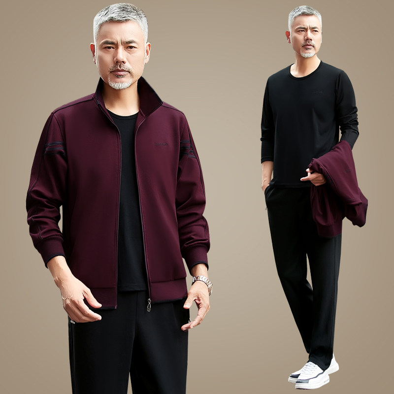 运动套装男春季中老年人爸爸春秋衣服跑步运动服男士爷爷休闲秋装