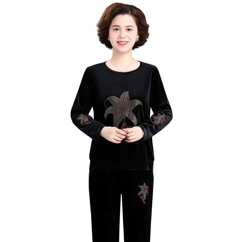 妈妈新款金丝绒运动服套装女春秋