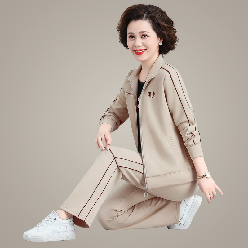 妈妈运动服套装春秋新款中老年套装女外套中年上衣大码洋气三件套