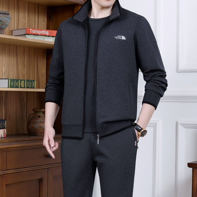 中老年运动套装男装春秋季三件套爸爸春装休闲宽松中年男士运动服