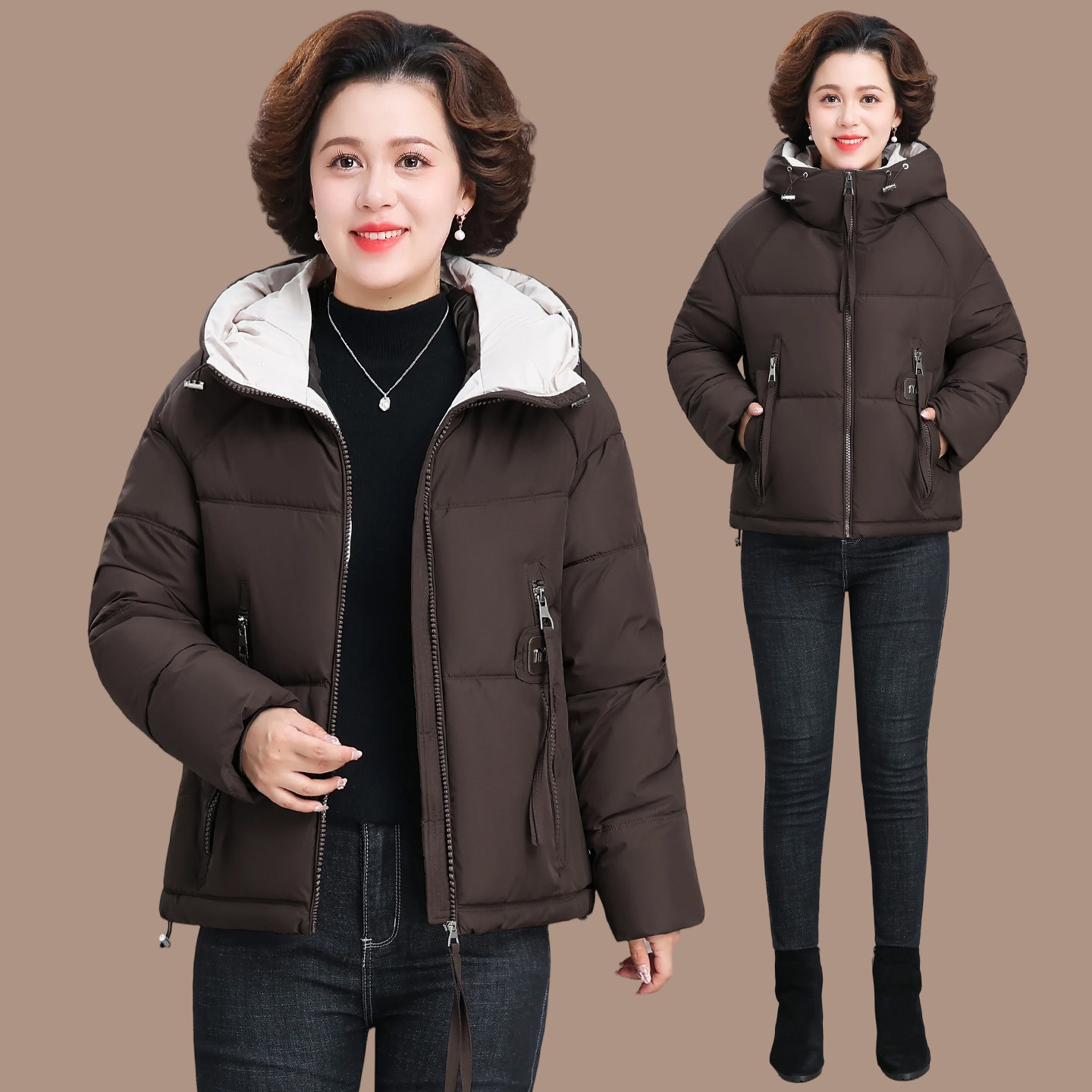 妈妈冬装羽绒棉服小个子加厚保暖棉衣外套中老年女装秋冬短款棉袄