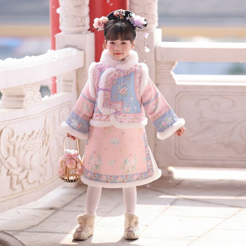 汉服女童拜年服中国风冬季加厚宫廷格格服儿童旗袍宝宝小女孩唐装