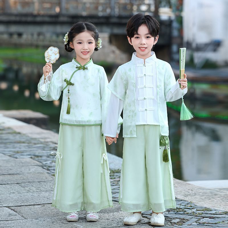 儿童中国风演出服国学汉服男女童新中式合唱朗诵服装小学生幼儿园