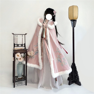 醉墨轩汉服女斗篷冬季保暖加绒加厚毛呢披风刺绣原创中长款外套装