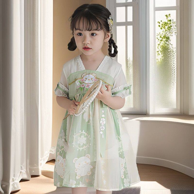 汉服女童连衣裙2026夏季薄款儿童中国风公主裙女宝宝周岁礼服夏装