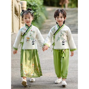儿童汉服男童国学古装中国2024年夏季女童唐装古风幼儿演出服套装