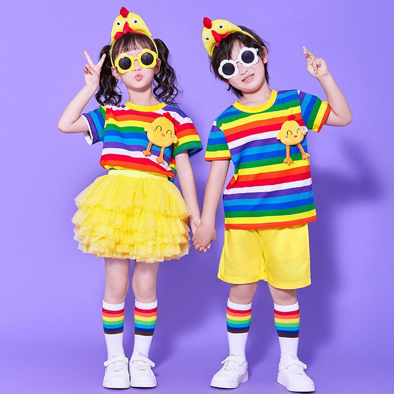 六一儿童演出服啦啦队幼儿园彩虹运动会舞蹈服可爱小鸡舞蹈表演服