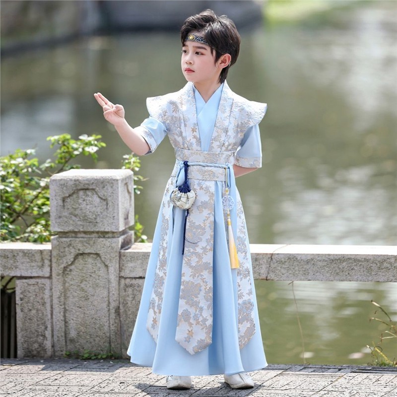 汉服儿童男2025新款夏季短袖男孩汉服中国风少爷服古风国学演出服