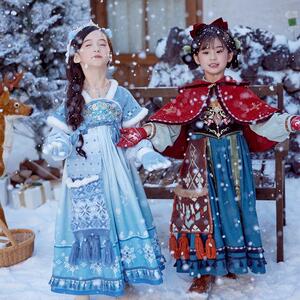 冰雪奇缘女童汉服加绒加厚秋冬连衣裙儿童国风女孩裙子