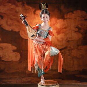 儿童西域敦煌飞天乐鼓舞蹈服汉服腰链女童古典舞异域风情演出服