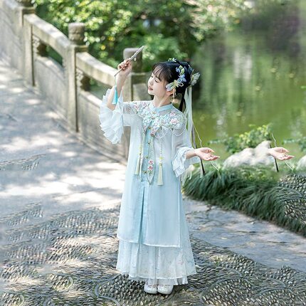 女童汉服儿童明制古风套装新款重工云肩超仙中国风公主裙宫廷风