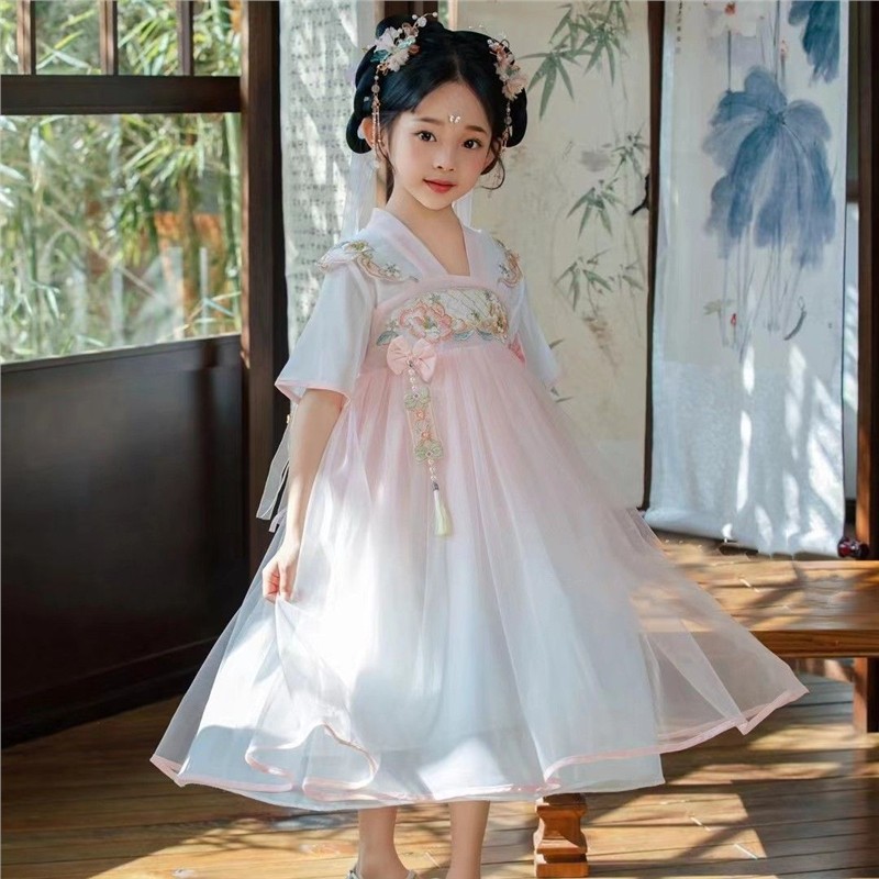 女童汉服夏款儿童唐装短袖连衣裙中国民族风旗袍服装2025新款古装