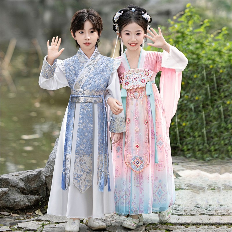 汉服女童男童秋新款儿童古装演出服古风唐装小少爷中秋节