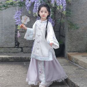 儿童汉服女童新款明制儿童古风新中式刺绣套装超仙唐装簪花古装