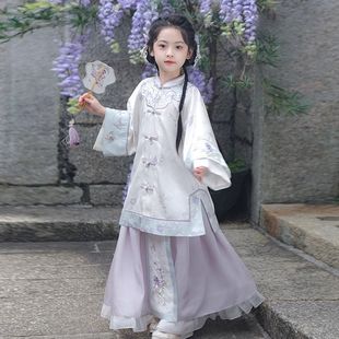 儿童汉服女童新款明制儿童古风新中式刺绣套装超仙唐装簪花古装
