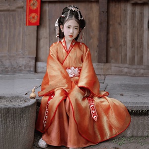 女童汉服儿童复原战国袍2024新款春秋中国风红色直裾袍交领国潮
