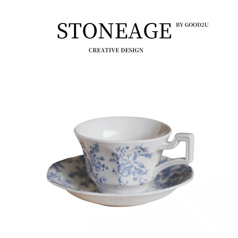 自留法式复古陶瓷杯碟中古蓝色花卉好茶套vintage釉下彩咖啡杯碟