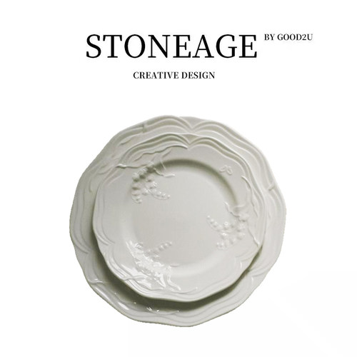 纯手工日式餐具套装菜盘高级感法式复古铃兰花陶瓷餐盘浮雕家用盘