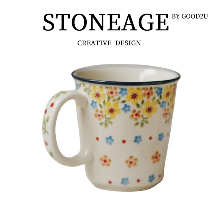 少女的氛围感中古手绘复古系波兰碎花陶瓷咖啡杯碟拉花杯水杯礼物