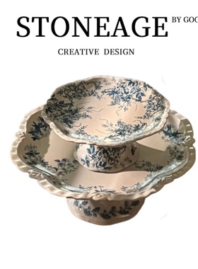 法式轻奢陶瓷蛋糕盘北浮雕罗马柱陶瓷高脚蛋糕盘托盘下午茶甜品盘