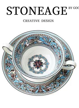 景德镇丝绸之路骨瓷双耳咖啡具杯碟双耳碗套装下午茶水杯家用送礼