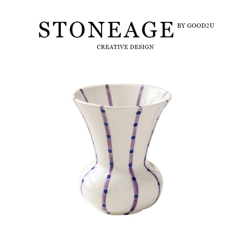 北欧大口径陶瓷花瓶插孔板紫色条纹款高级感插花鲜花花瓶装饰摆件