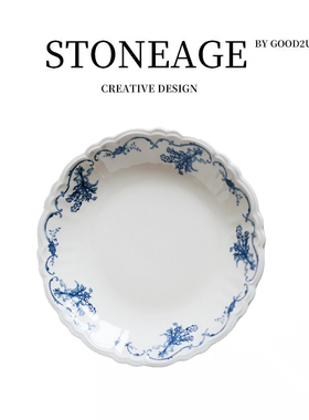 复古怀旧花束甜品咖喱意面早餐盘铜板转印古典植物印花平餐盘饭碗