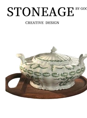 中古陶瓷手绘釉下彩双耳汤碗餐具景德镇会所位上高档精致意境餐具