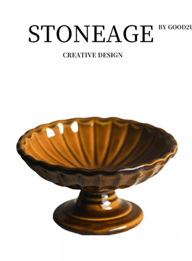 创意个性陶瓷碗高脚不规则家用菜碗复古条纹花边水果盘商用意境菜