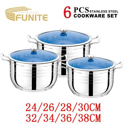 FUNITE 不锈钢套装锅炊具6PCS 201不锈钢cookware多层复底锅具